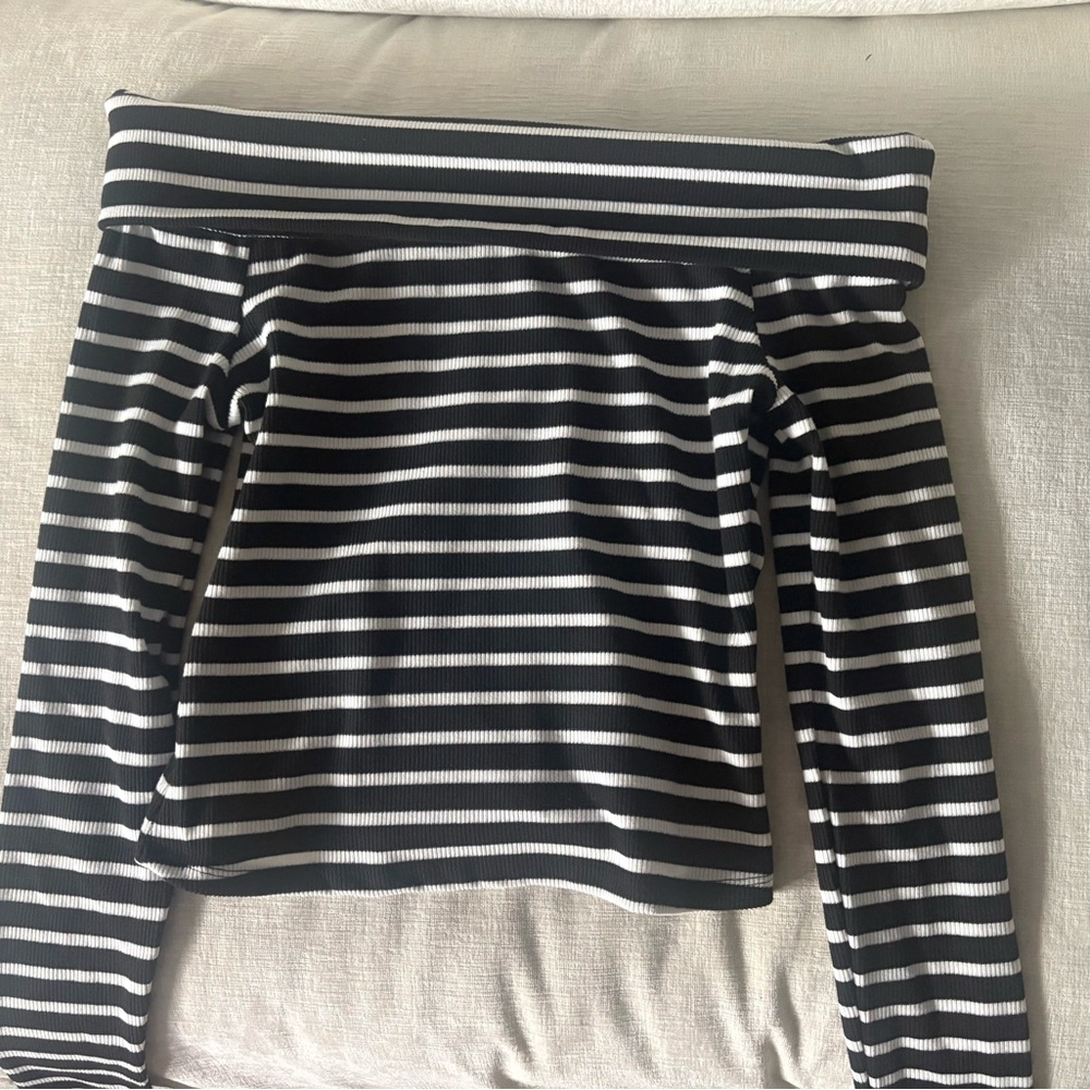Express Black & White Striped Off-Shoulder Top